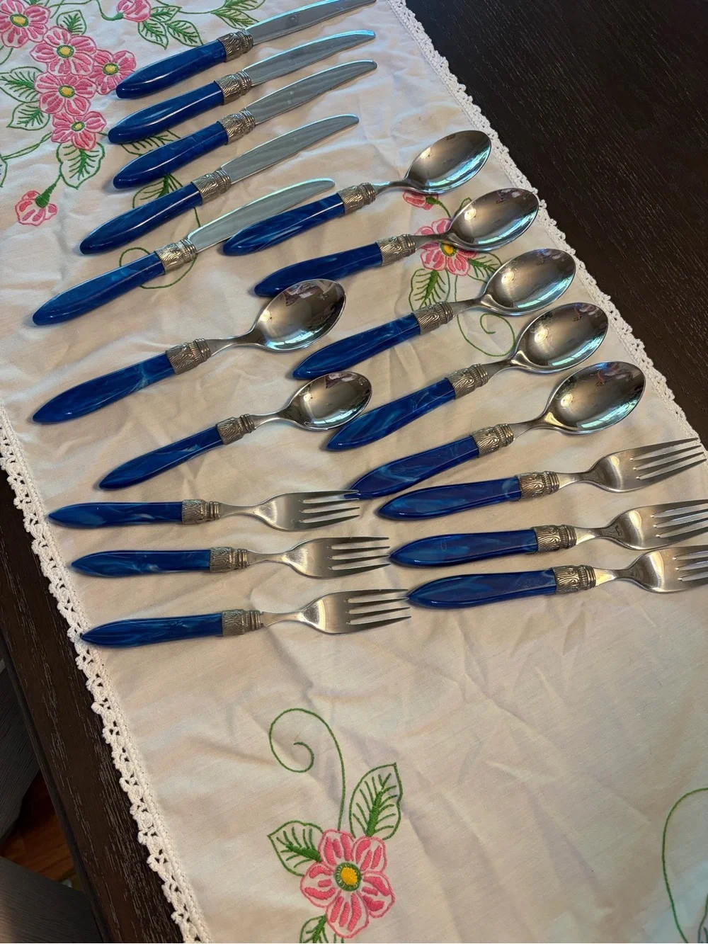 Stanley Roberts Vintage Pearlized Blue Stainless Acrylic Flatware Pieces